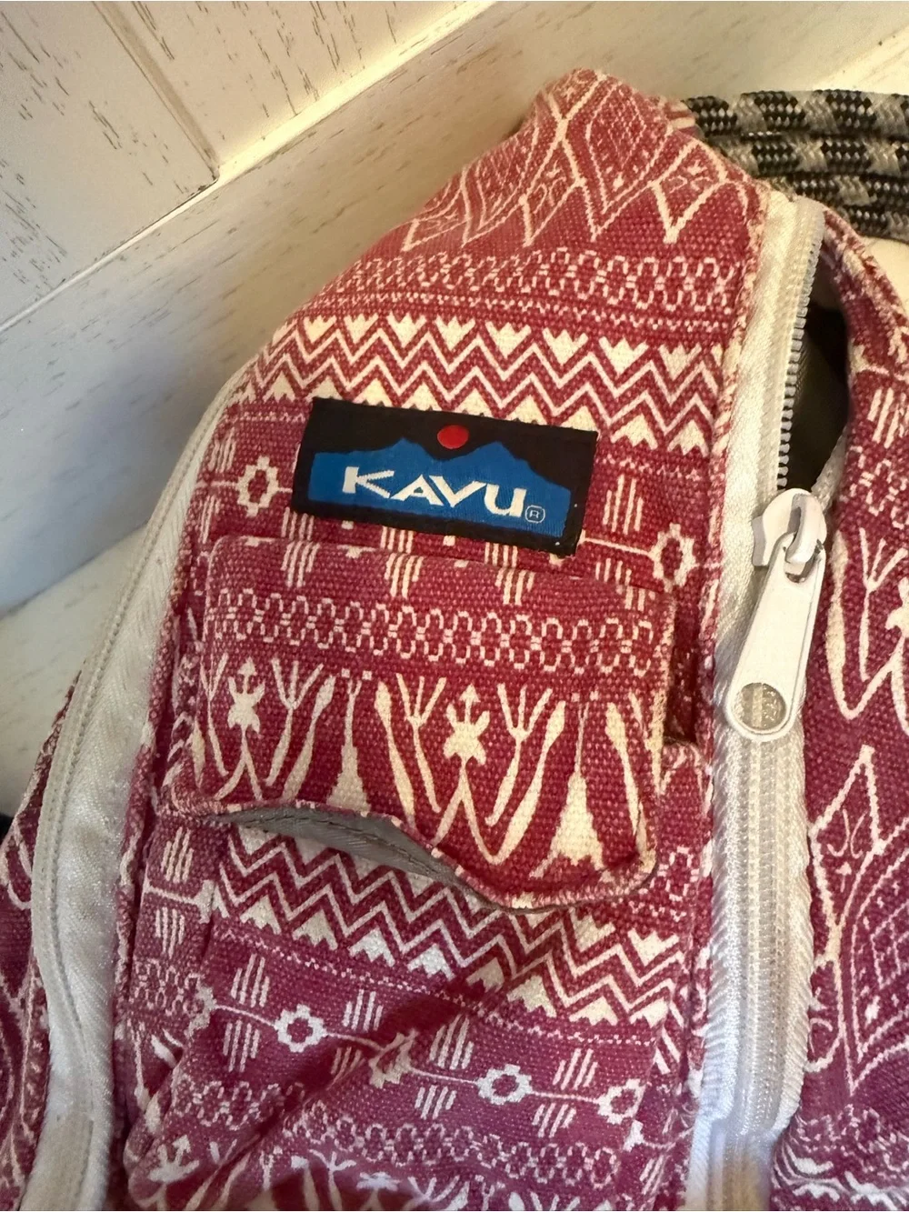 Kavu red Aztec print Crossbody Sling Bag with Black Strap